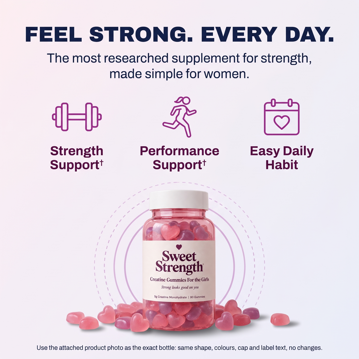Feel strong every day: Sweet Strength creatine gummies for strength support, performance support and an easy daily habit